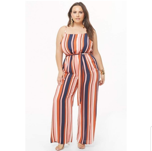 Forever 21 Pants - Forever 21+ Multi Colored Striped Wide Leg Jumpsuit